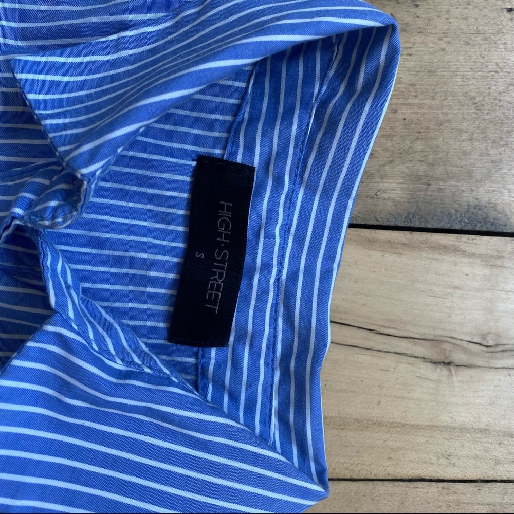 High Street Blue Pinstriped Cold Shoulder Dress - Picture 4 of 7